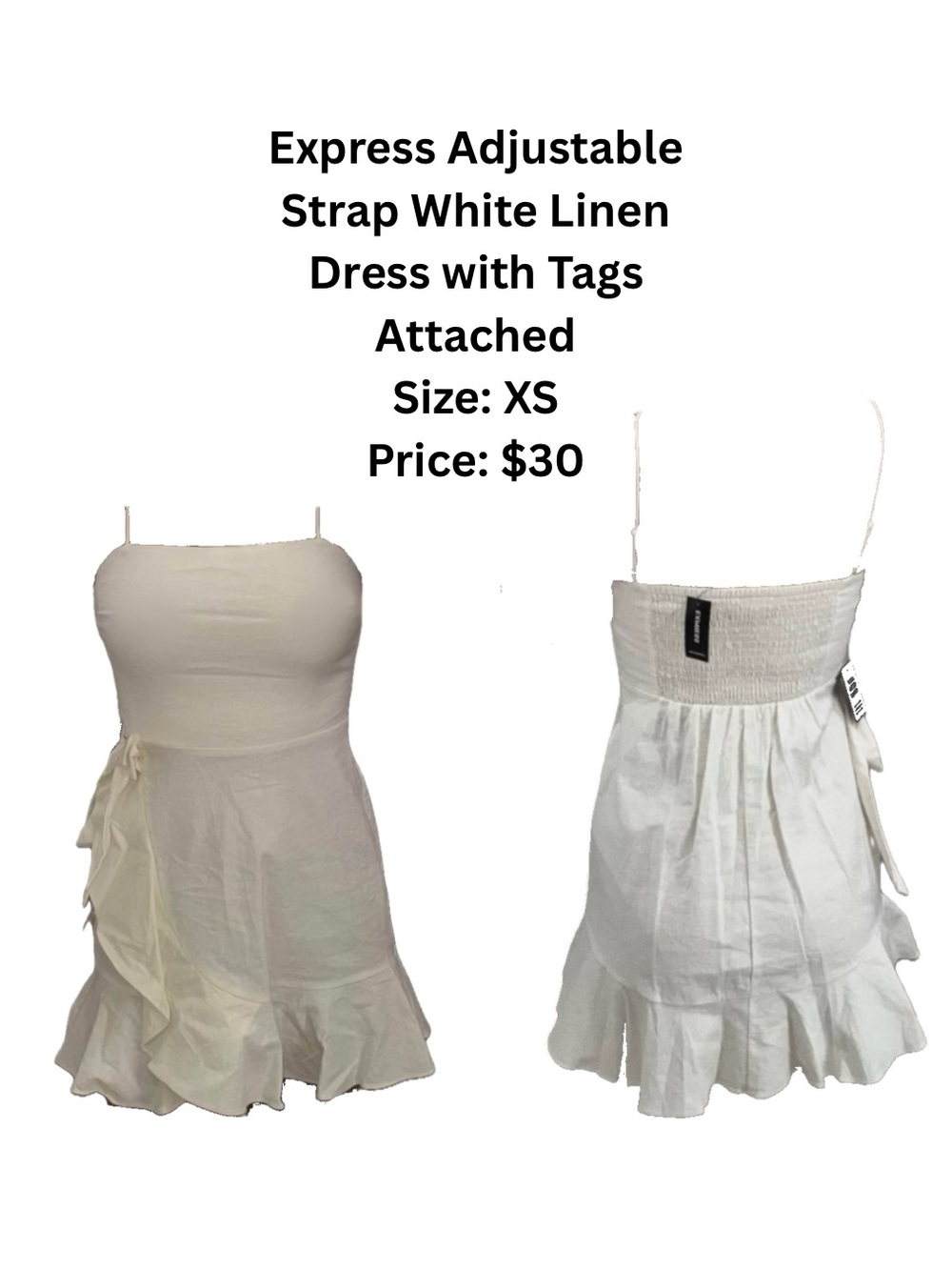 Express White Linen Adjustable Spaghetti Strap Mini Dress with Tags, size XS